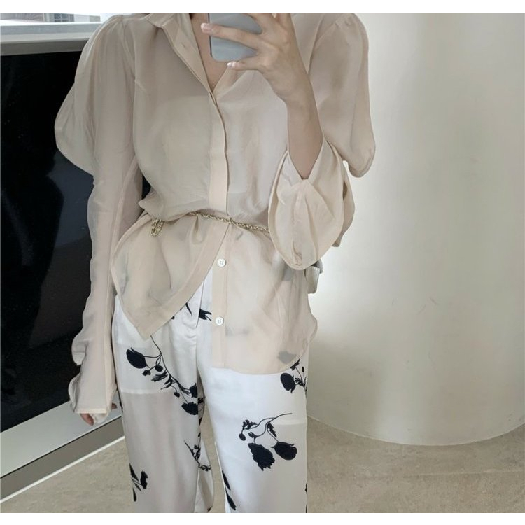 พร้อมส่ง-beige-minimal-shirt-c2761-เสื้อเชิ้ตมินิมอล-เชิ้ตแขนยาว-เชิ้ตทำงานมินิมอล