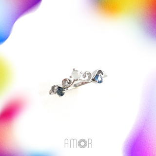 The Crown Princess "Cinderella💙" แหวนเงินแท้ 925 ฝังพลอยมุกดาหาร (Moonstone) และพลอยไพลิน (Blue Sapphire)