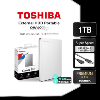 ภาพหน้าปกสินค้าToshiba External HDD (1TB) USB 3.2 SuperSpeed, รุ่น (Canvio Slim) 2.5\" ฮาร์ดดิสพกพา (TSB-HDTD310AS3DA) ที่เกี่ยวข้อง