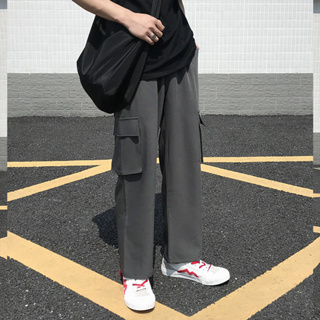 MOGU FASHION【✨มาใหม่✨】 ฤดูร้อน INS เทรนด์สีทึบหลวมสบาย ๆ ทรงตรงกางเกงขายาวผู้ชาย