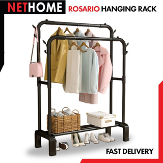 NETHOME : ROSARIO ราวแขวนเสื้อผ้ามีล้อ ราวแขวนเสื้อ ราวเดี่ยว/ราวคู่ ราวตากผ้าอเนกประสงค์ ที่แขวนหมวก โครงเหล็ก