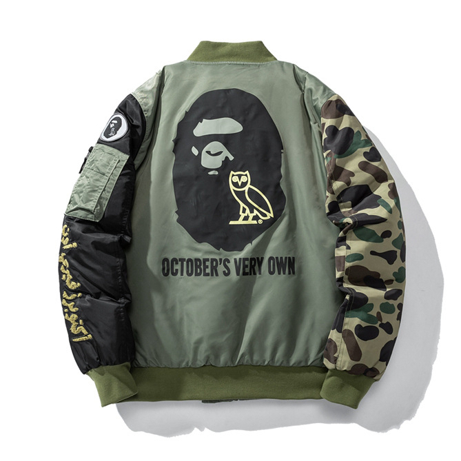 ขายดี BAPE × OVO camouflage color matching ape head owl jacket | Shopee ...