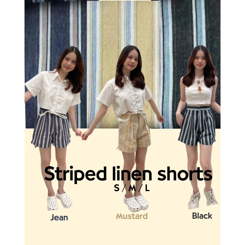 striped-linen-short-กางเกงขาสั้นผ้าลินินลายทาง