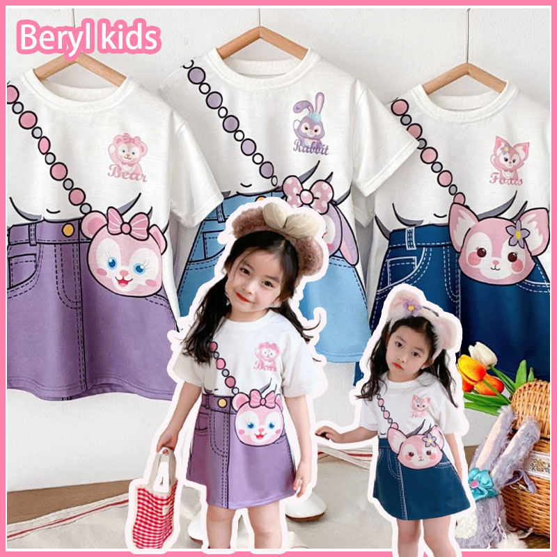 beryl-kids-ชุดเด็กผู้หญิง-เสื้อผ้าเด็กผญ-กระโปรงเสื้อยืดแขนสั้นลายการ์ตูนเด็กหญิง-ชุดเดรสแฟชั่นสไตล์เกาหลี