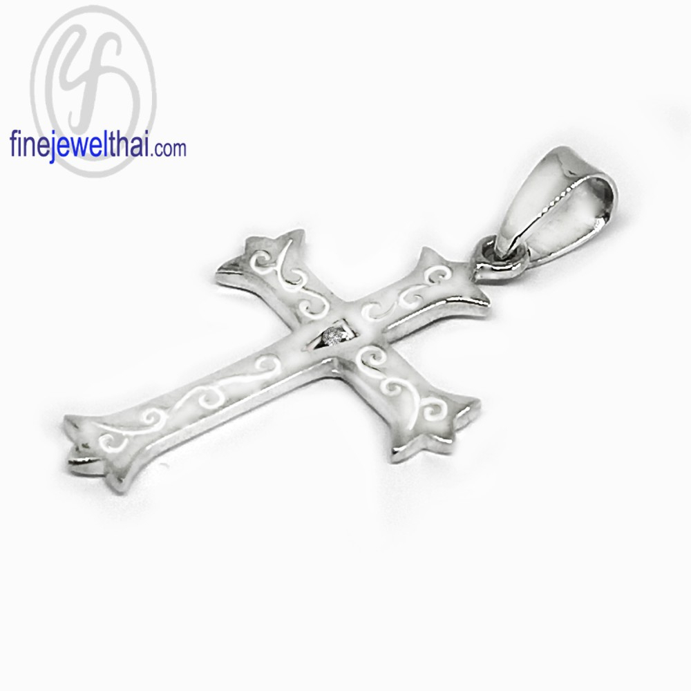 finejewelthai-จี้เพชร-จี้ไม้กางเขน-จี้เงิน-เพชรcz-cross-silver-pendant-p1207cz00