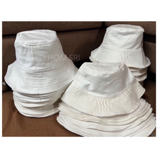 หมวกบัคเก็ตสีขาวครีม สำหรับงานเพ้นท์ งานปัก และงานมัดย้อม