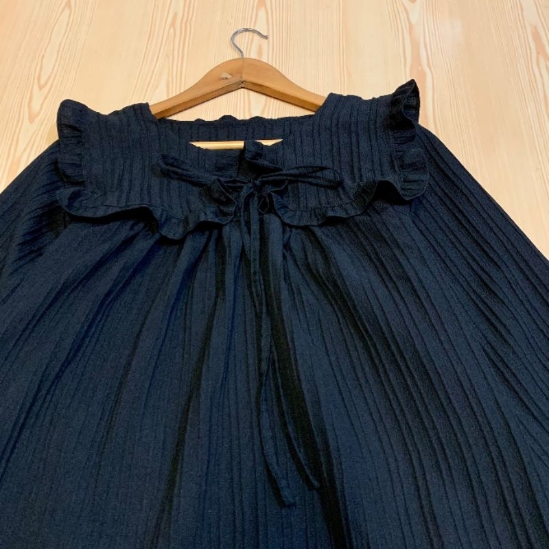 สอบถามก่อนชำระเงิน-db-dress-มินิเดรสแขนยาวทรงปล่อยแต่งระบายผูกโบว์หน้าสีพื้นใส่แล้วน่ารักมากค่า