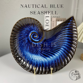 nautical Blue Seashell จานสีน้ำเงิน จานลายหอย จานลายเปลือกหอย จานเซรามิค จานขนาด 11.5นิ้ว