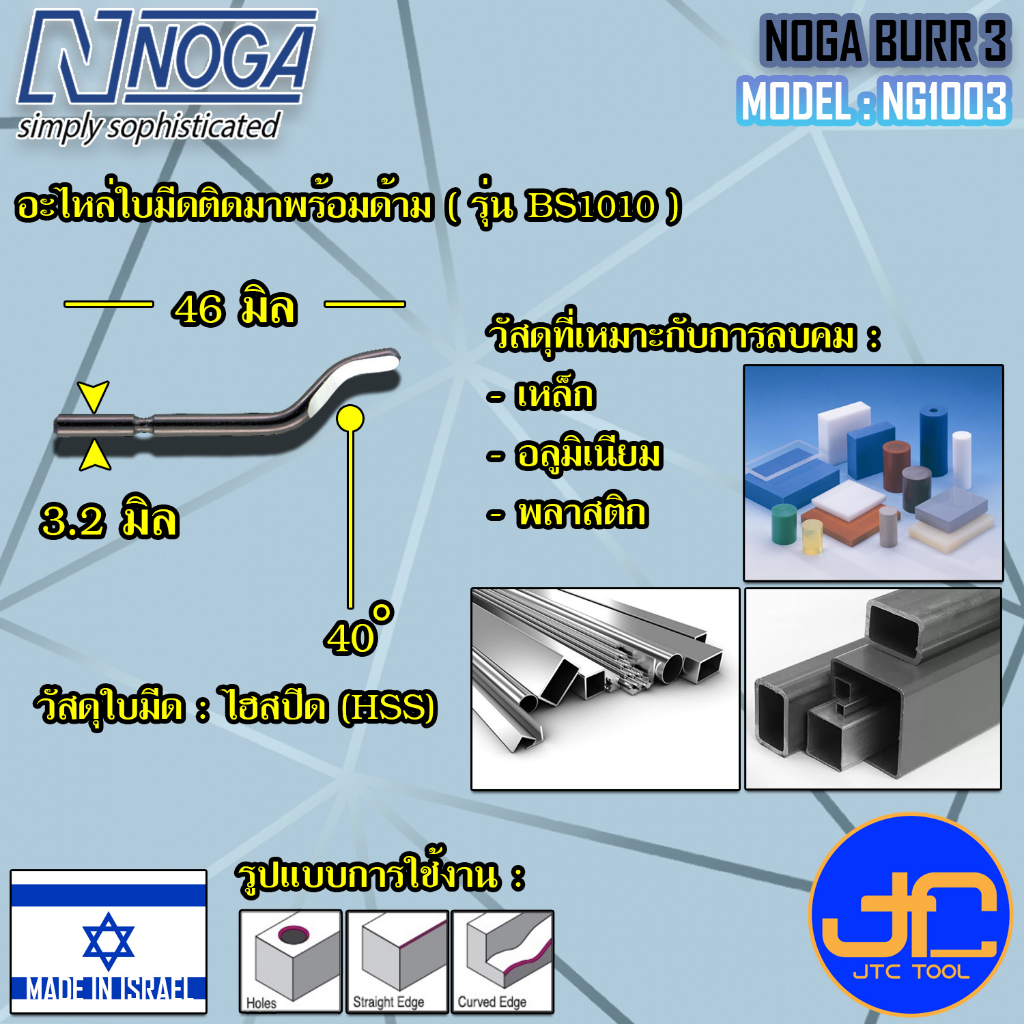 ภาพสินค้าNoga ชุดมีดลบครีบลบคม 3 ใบมีดขนาด 3.2มิล รุ่น NG1003 - Heavy Duty Dia.3.2 mm. Model NG1003 จากร้าน jtc_tool บน Shopee ภาพที่ 1