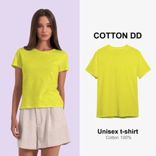 เสื้อยืด สีเหลือง คอกลม เนื้อนุ่มใส่สบาย Unisex t-shirt cotton100% สินค้าพร้อมส่ง