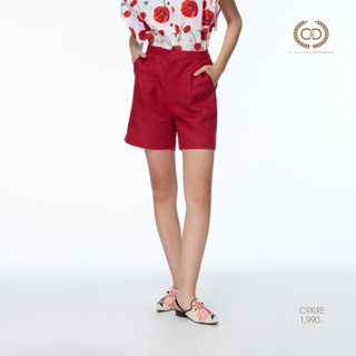 C&amp;D กางเกงขาสั้น ลินิน สีแดง กางเกงผู้หญิง Short Pants (C9XLRE)