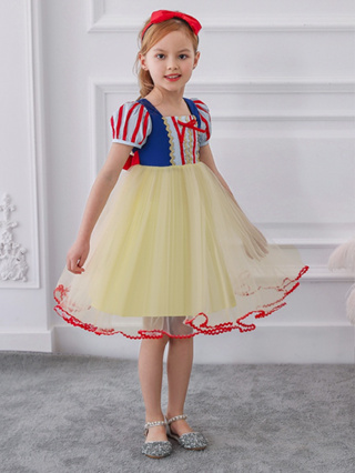 Snow White Dress New 2023กระโปรงหิมะขาวของขวัญห่วงศีรษะของขวัญวันเกิดเจ้าหญิงกระโปรง 3-9 ปี
