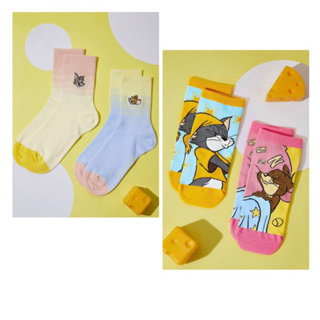 เซ็ตถุงเท้าข้อสั้น/เซ็ตถุงเท้าข้อยาวปักลายไล่สี ทอม แอนด์ เจอร์รี่ (สินค้างานลิขสิทธิ์แท้100% X Tom and Jerry) การ์ตูน