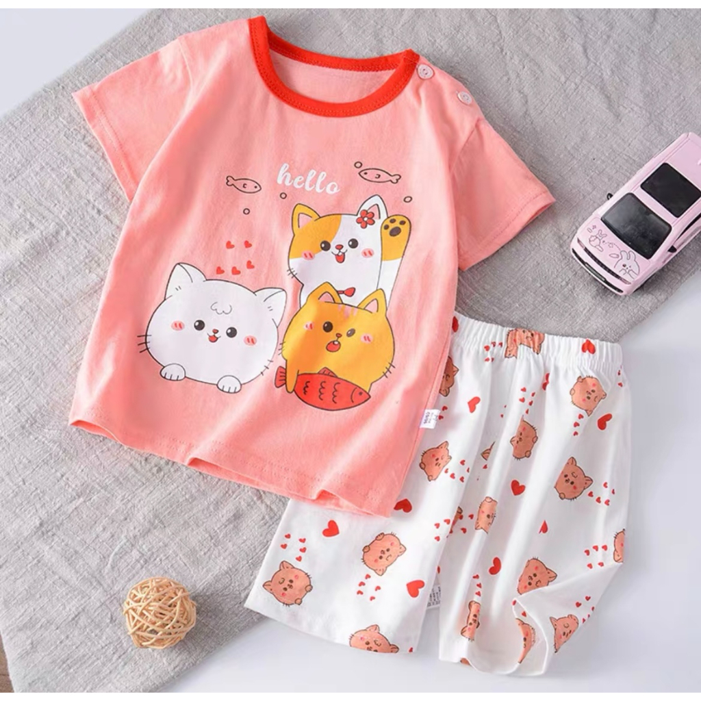 beryl-kids-ชุดเซ็ทเด็ก-ผญ-เสื้อผ้าเด็กผู้หญิง-เด็กสาวทารกหญิงชุดสูท-ชุดเสื้อยืดแขนสั้นลายการ์ตูนน่ารัก-ชุดแฟชั่นสำหรับเด