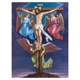 🟪💎ครอสติสคริสตัล ชุดอุปกรณ์ diy คริสตัลเม็ดเหลี่ยม ติดเต็มแผ่น 50x70 cm พระเยซู ศาสนาคริสต์🙏ศาสนาและเทพเจ้า