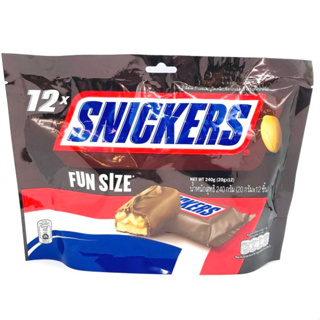 SNICKERS Fun Size ช็อกโกแลตสนิกเกอร์ส ถั่วลิสงคาราเมล และนูกัตเคลือบช็อกโกแลตนม (1แพ็คบรรจุ12ชิ้น)