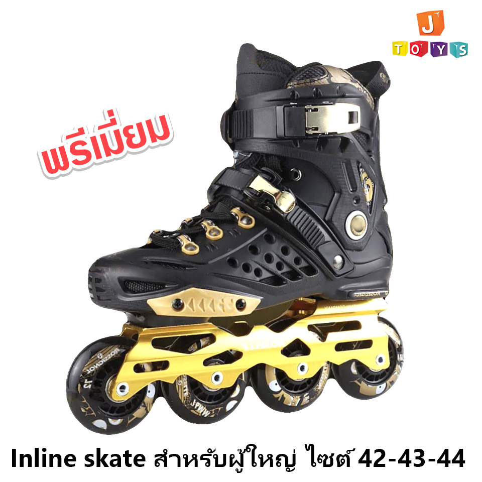 Inline skate โรลเลอร์เบลด ผู้ใหญ่ รองเท้าสเก็ต Black/Gold Shopee Thailand