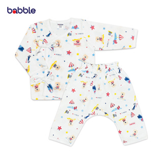 BABBLE ชุดเด็กแรกเกิด ชุดเสื้อป้าย แบบแขนยาวขายาว แรกเกิด ถึง 3 เดือน คอลเลคชั่น Cute Teddy ชุดนอน (BTB)