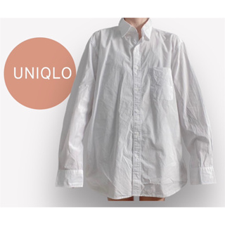 UNIQLO x cotton shirt L ชาย หญิงใส่ oversize ได้ ขาวสะอาด อก 40 ยาว 27 Code : 843(6)