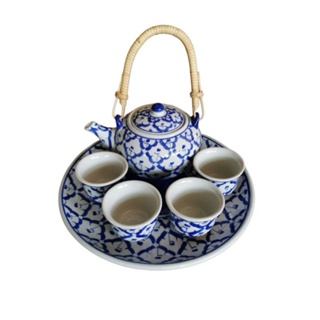 ชุดน้ำชา กาหูหวาย เซรามิคลายสับปะรด งานวาดมือ เกรดเอ