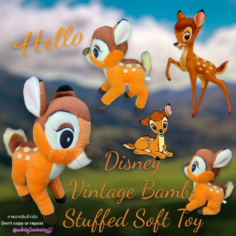 ตุ๊กตาน้องกวางแบมบี้-ตาแป๋วน่ารัก-ขนเก่า-ท่ายืน-disney-ป้ายจาง-disney-vintage-bambi-stuffed-soft-toy
