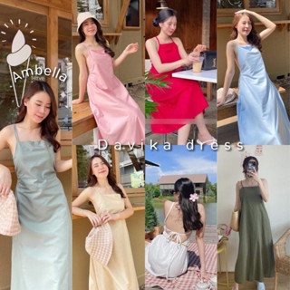 🍂Linin dress Ambella🍂พร้อมส่งเดรสแบบผูกหลัง สีพื้น เดรสลินิน เดรสยาวเรียบๆ