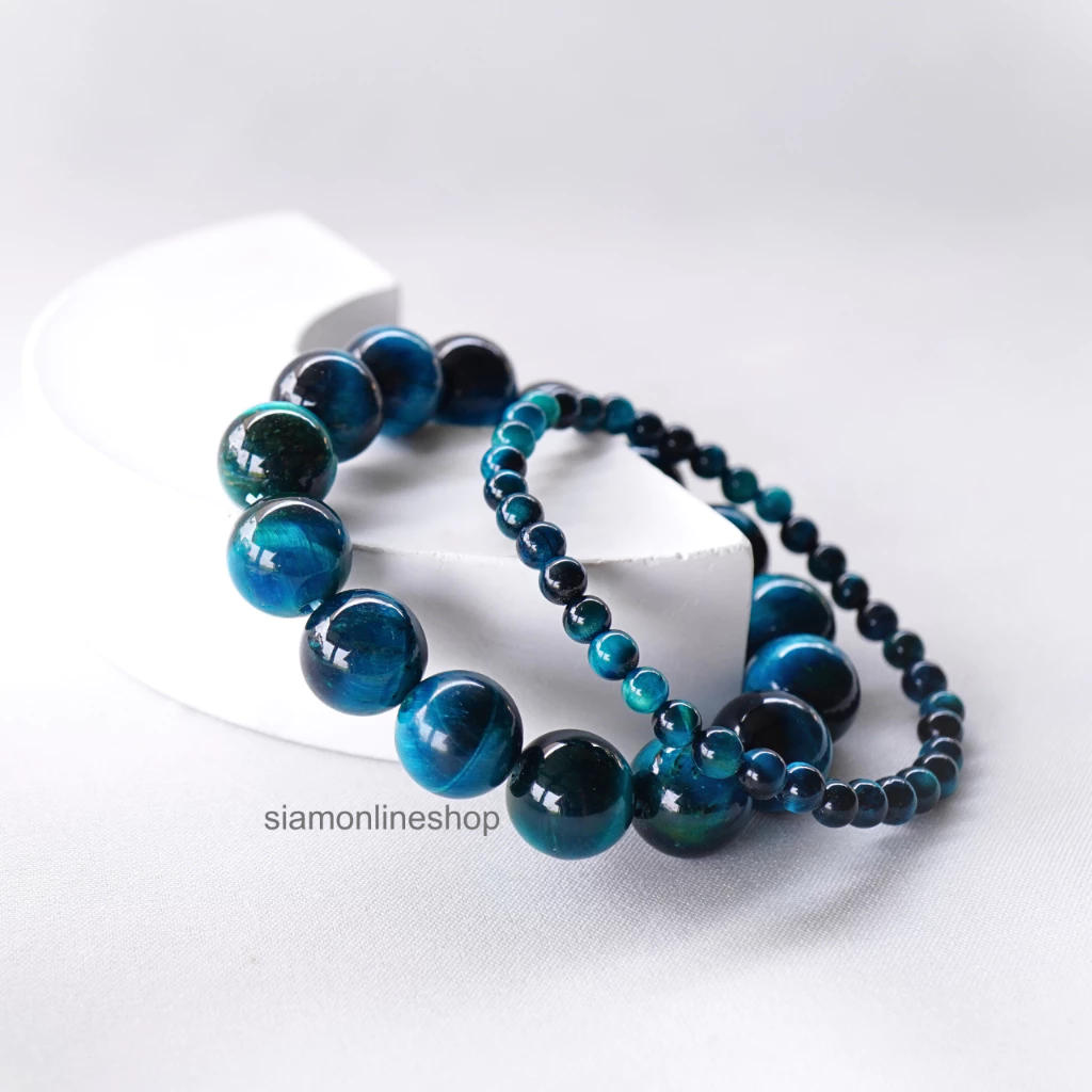ROYAL BLUE TIGEREYE หินไทเกอร์อาย สีรอยัลบลู เลือกขนาดเม็ดหินได้ สร้อยข้อมือหินแท้ https://wayoza.com
