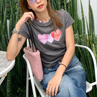 เสื้อ Healthy love w/heart baby tee | สี gray