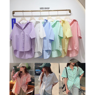 📌ทักก่อนสั่ง📌เสื้อเชิ้ตแขนสั้น ทรงหน้าสั้นหลังยาว  oversize อก48” Me2