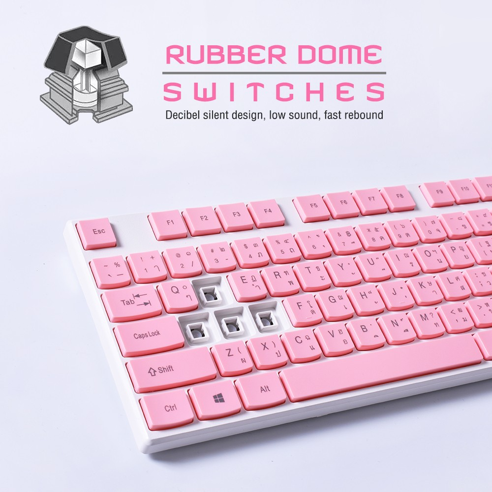 ส่งเร็ว-oker-km-378-keyboard-mouse-ชุดคีย์บอร์ดพร้อมเมาส์-สีชมพู-pink-blue-switch-คุณภาพสูง-ปุ่มกดง่าย-dm-378