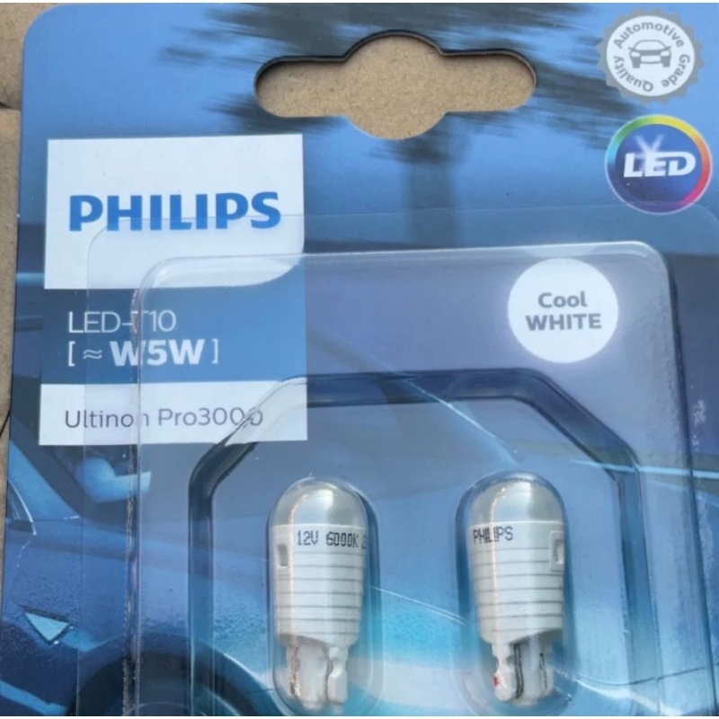 หลอดไฟ-ไฟรี่-ส่องแผนที่-ไฟป้ายทะเบียน-led-ultinon-pro-3000-t10-6000k-led-philips-แท้