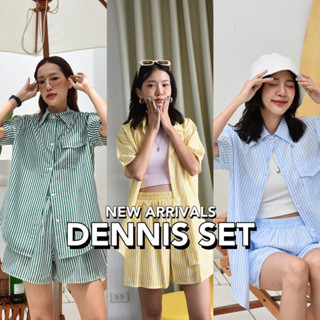 “ Dennis Set “ เสื้อเชิ้ตแขนสั้นลายทาง กิมมิกกระดุมดอกเดซี่ น่ารักมาก !! กางเกงขาสั้นเอวสม็อคใส่สบายมาก มีซับในไม่บางโป๊