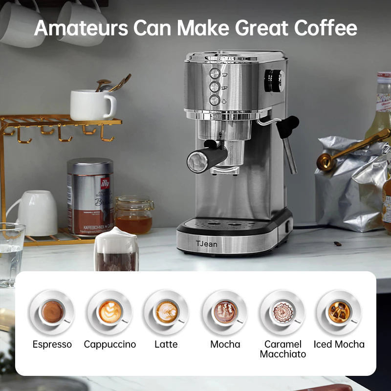 TJean Capsule Espresso Coffee Machine P200S ครอบครัว DIY เครื่องชงกาแฟเอสเพรสโซ เครื่องทำกาแฟกึ่งอัตโนมติ