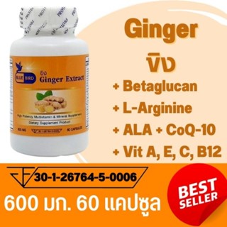 ขิง Ginger ตรา บลูเบิร์ด ขนาด 600 มิลลิกรัม 60 แคปซูล