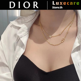 ถูกที่สุด ของแท้ 100%/【2023New】ดิออร์Dior PETIT CD DOUBLE CHAIN NECKLACE Dior สร้อยคอ/แฟชั่น