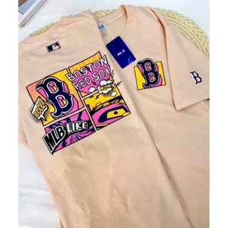 พร้อมส่ง 📦 เสื้อยืดโอเวอร์ไซส์ MLB V.3 _ สีน้ำตาลอ่อน สกรีน 3 ด้าน งาน Premium งานป้าย ผ้าฝ้าย 100% ใส่สบาย ♥️