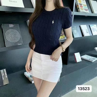 พร้อมส่ง✨ 13523 เสื้อยืดไหมพรม แขนสั้น ผ้าบางๆใส่สบาย ลายทางน่ารักมาก แฟชั่นเกาหลี