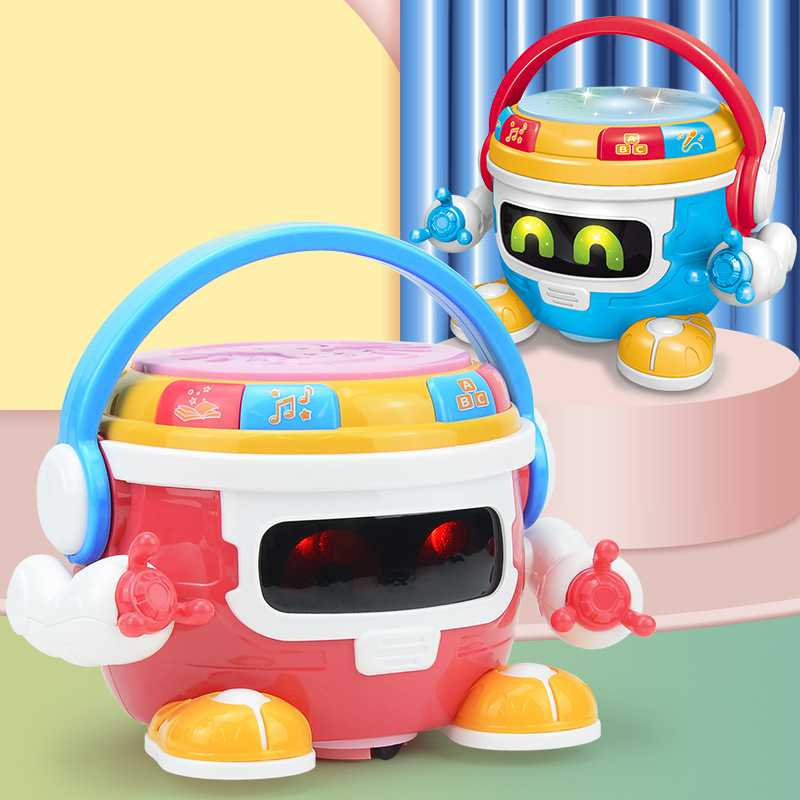 sarran-เด็กกลองหุ่นยนต์ของเล่น-360-หมุนเพลงฉายแสงทรงกระบอกการศึกษาเด็กกลองเคาะของเล่นของขวัญ