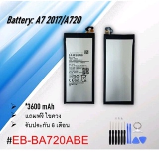 Battery: A7 2017/A720 แบตเอ7 2017/แบตเตอรี่โทรศัพท์เอ7 2017/เอ720/EB-BA720ABE *รับประกัน 6 เดือน