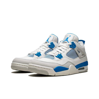 （ยิงจริง）Nike Air Jordan 4 Retro Military Blue ของแท้100%💯รองเท้าผ้าใบ รองเท้า