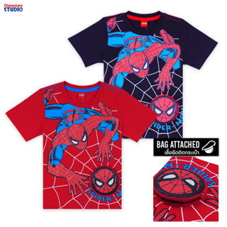 Marvel Boy Spider-Man T-shirt (with bag) - เสื้อยืดเด็กสไปเดอร์แมน เสื้อติดกระเป๋าจริง สินค้าลิขสิทธ์แท้100% characters studio