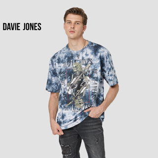 DAVIE JONES เสื้อยืดมัดย้อม พิมพ์ลาย Tie-Dye Print Oversized T-Shirt in navy WA0136MX