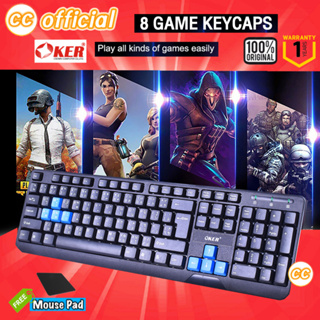 ✅แท้100% OKER KB-318 Keyboard USB คีย์บอร์ดมาตรฐาน ปุ่มฟ้า Slim+Desktop Waterproof Keyboard Black #CC 318