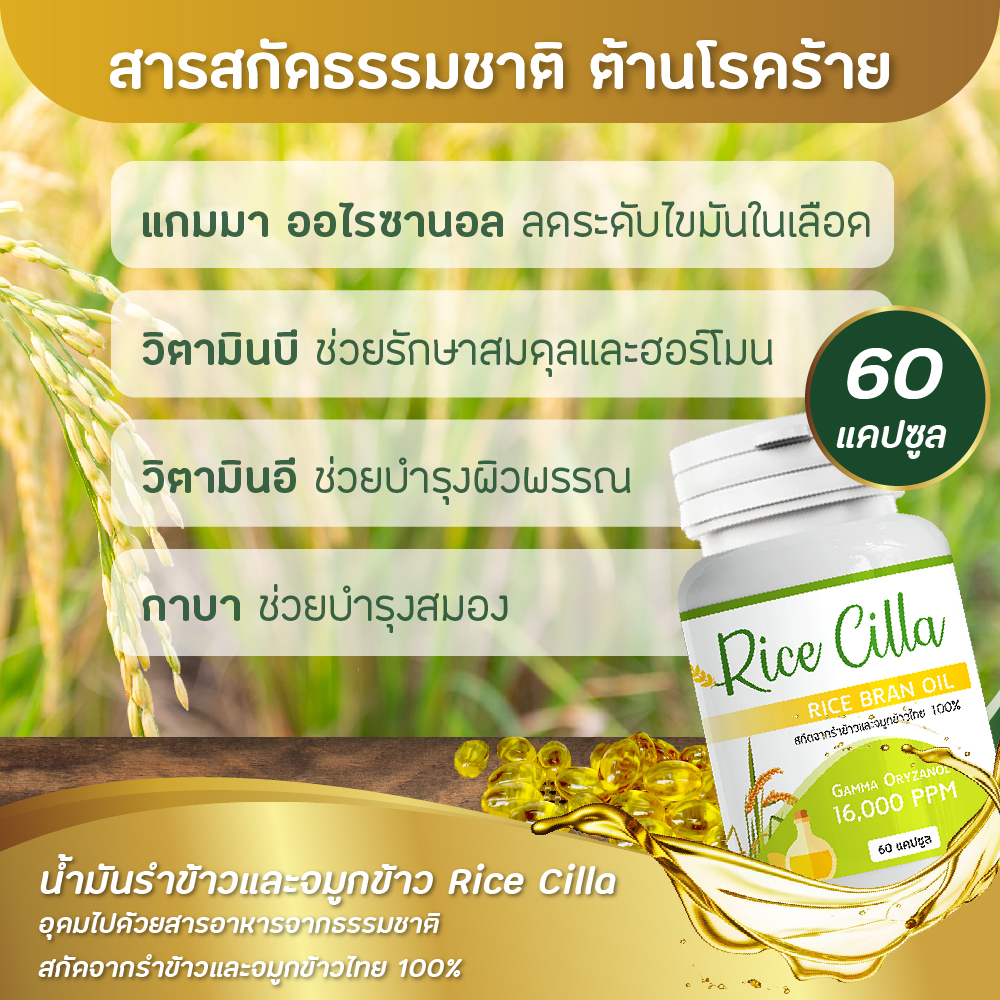 ricecilla-น้ำมันรำข้าว-ไรซ์ซิลล่า-ของแท้100-กระปุกละ-60ซอฟเจล-บำรุงสมอง-นอนหลับง่าย