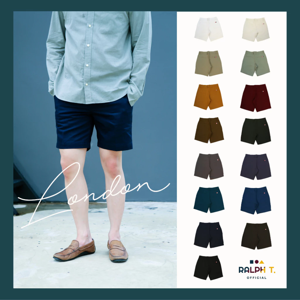 RALPH T OFFICIAL [เพิ่มสี] กางเกงขาสั้นผู้ชาย รุ่น London - กางเกงผู้ชาย สีขาว men shorts กางเกงชิโน่ สีขาว สีกรม สีดำ สีครีม สีเขียวนม สีเทาเข้ม สีมัสตาส สีแดง สีเทอคว้อย์ สีเขียวขี้ม้า สีน้ำตาลทอง สีเทาอ่อน https://wayoza.com