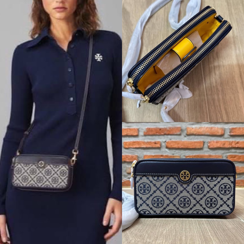 🎀 (สด-ผ่อน) กระเป๋า 7 นิ้ว 2 ซิป Shop 82240 crossbody Tory Burch T  MONOGRAM JACQUARD DOUBLE-ZIP MINI BAG