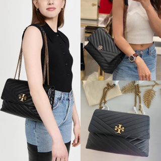 🎀 (สด-ผ่อน) กระเป๋าสะพาย สีดำ 11 นิ้ว 90446 TO,RY BU,RCH KIRA CHEVRON CONVERTIBLE SHOULDER BAG