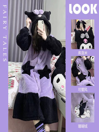 CODน้องสาวนุ่มน่ารัก Kulomi ปะการังขนแกะ Sleepsuit บวกขนแกะหนาขนแกะ Sleepsuit ผู้หญิง 2023 ใหม่ฤดูหนาว Sleepsuit