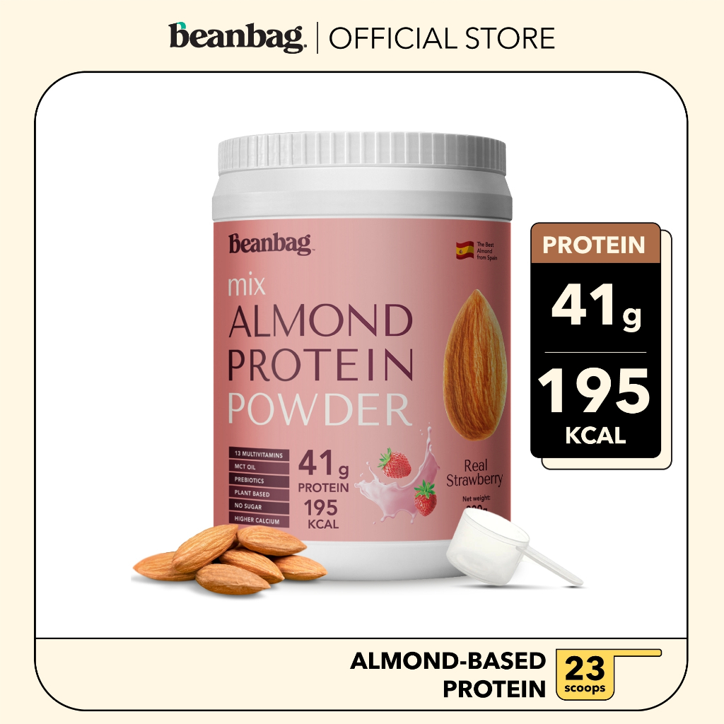 ภาพหน้าปกสินค้าBeanbag Almond Protein รส Real Strawberry 800g โปรตีนอัลมอนด์และโปรตีนพืชร