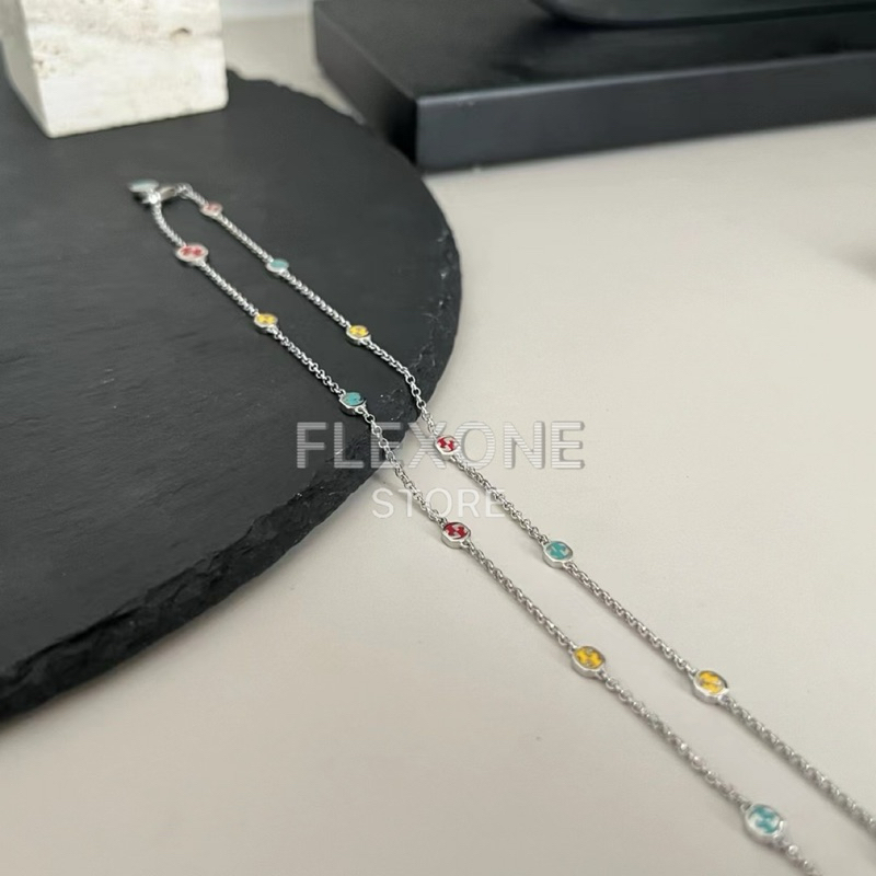 สร้อยคอ-gucci-interlocking-g-necklace-with-multicolor-enamel-เงินแท้